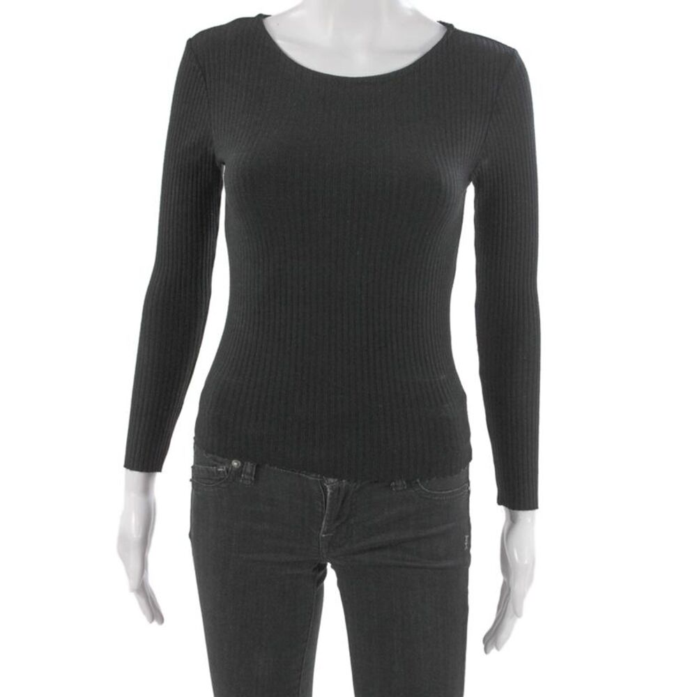 Comune Women Basic Scoop Neck Long Sleeve Black Rayon Blouse Size XS